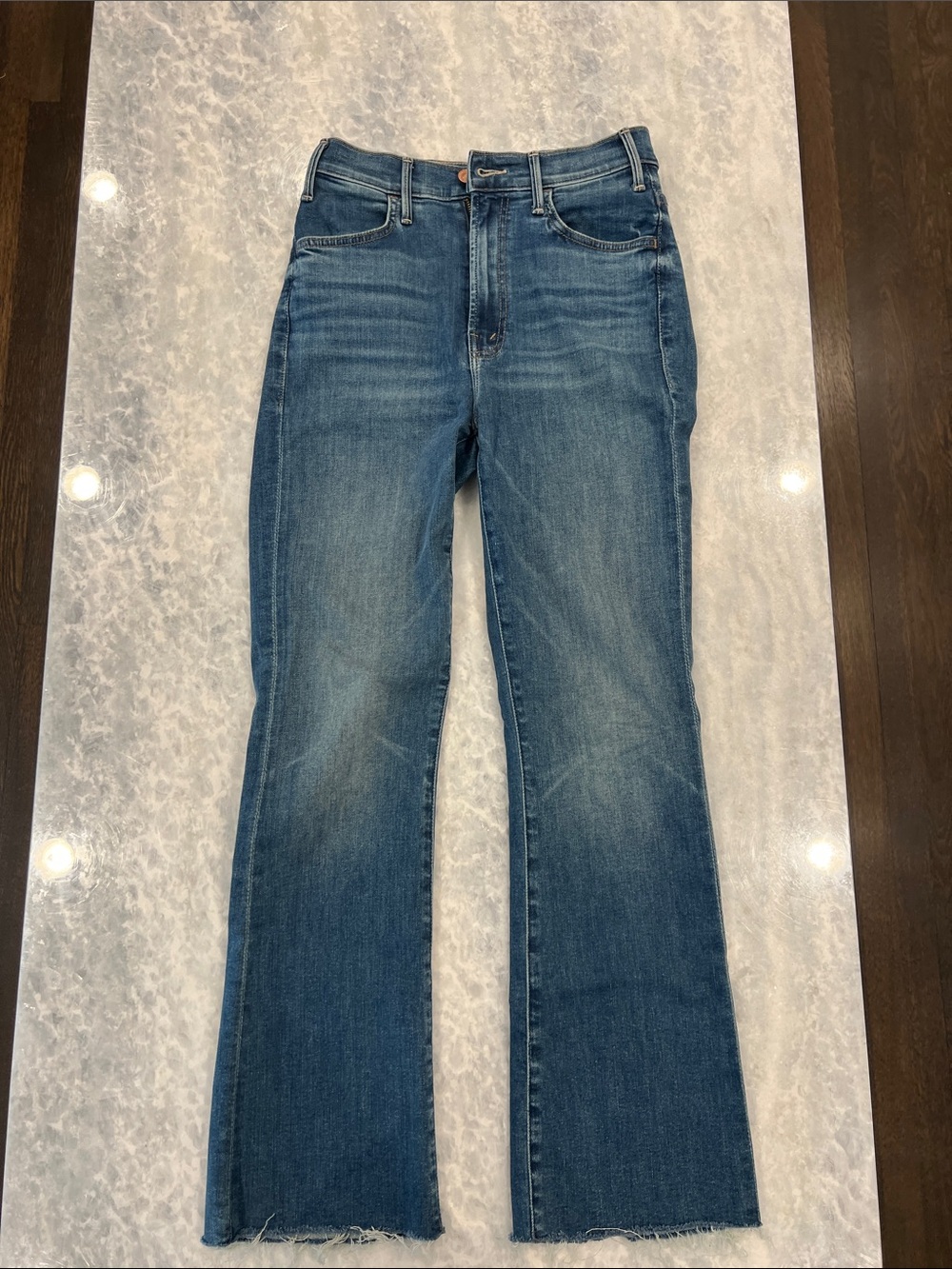 MOTHER High-Rise Medium Blue Flare Jeans